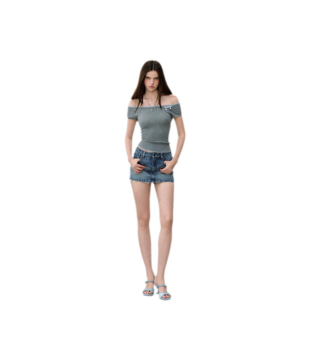 Light Indigo Distressed Denim Skort
