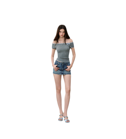 Light Indigo Distressed Denim Skort