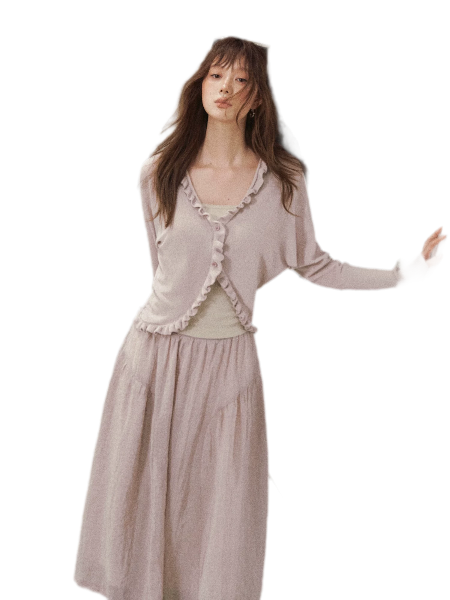 Ruffle Trim Knit Cardigan