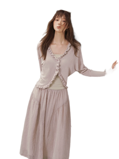 Ruffle Trim Knit Cardigan