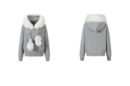 Pom-Pom Hooded Knit Sweater