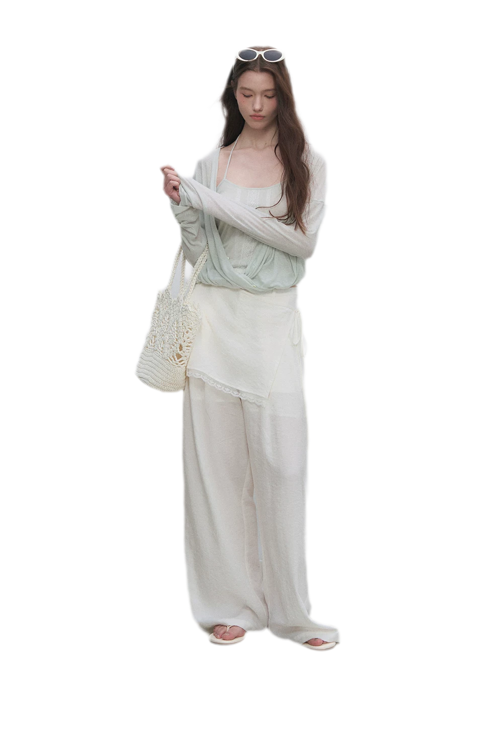 Textured Low-Waist Wide-Leg Trousers