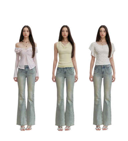 Vintage Wash Micro-Flare Jeans