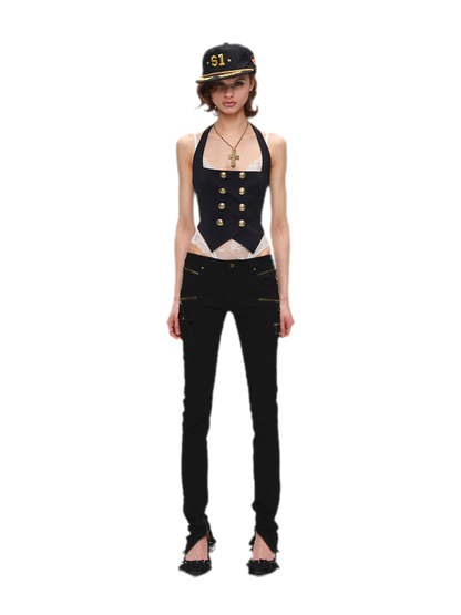 Vintage Navy Style Knit Halter Vest