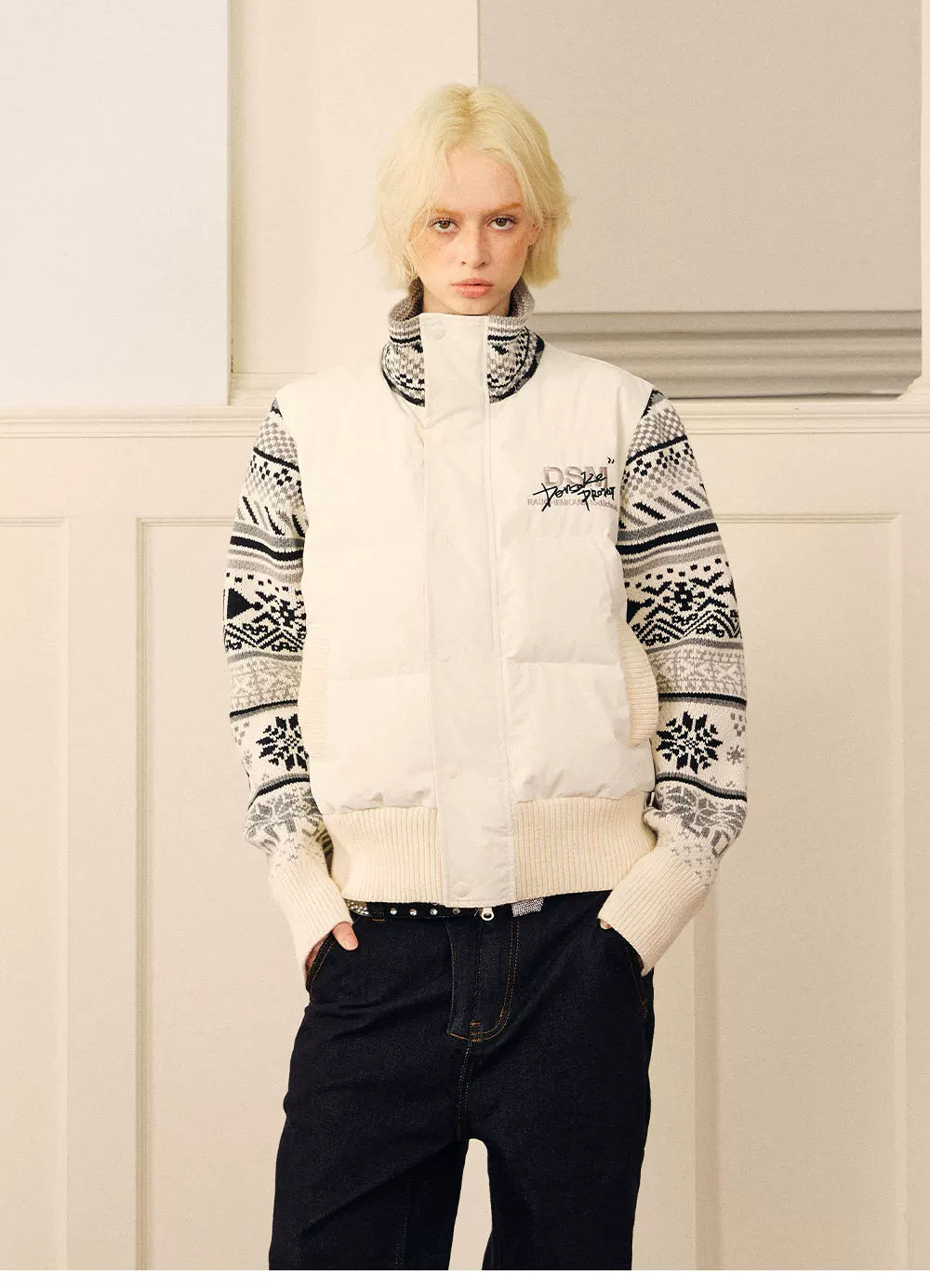 Contrast Fair Isle Down Jacket