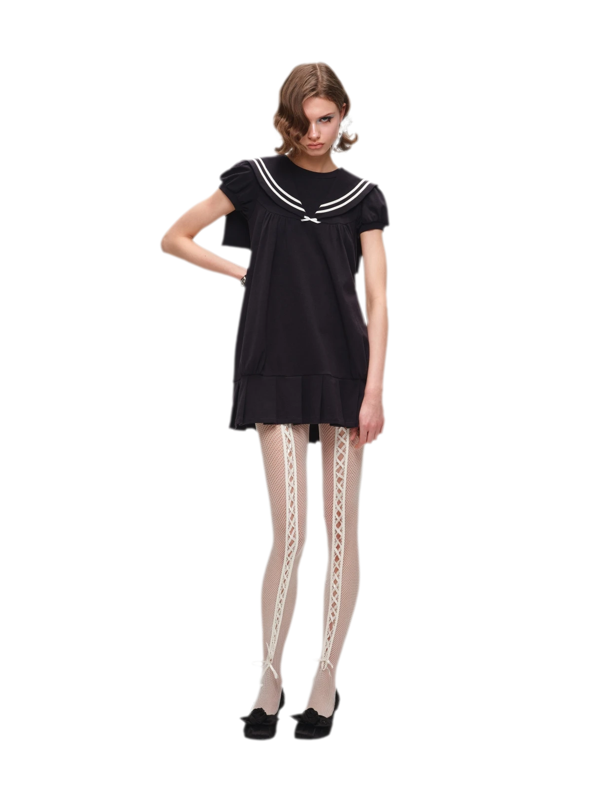 Retro Navy Collar Pleated Dress