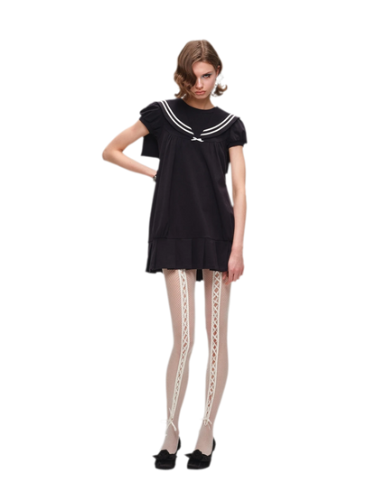 Retro Navy Collar Pleated Dress