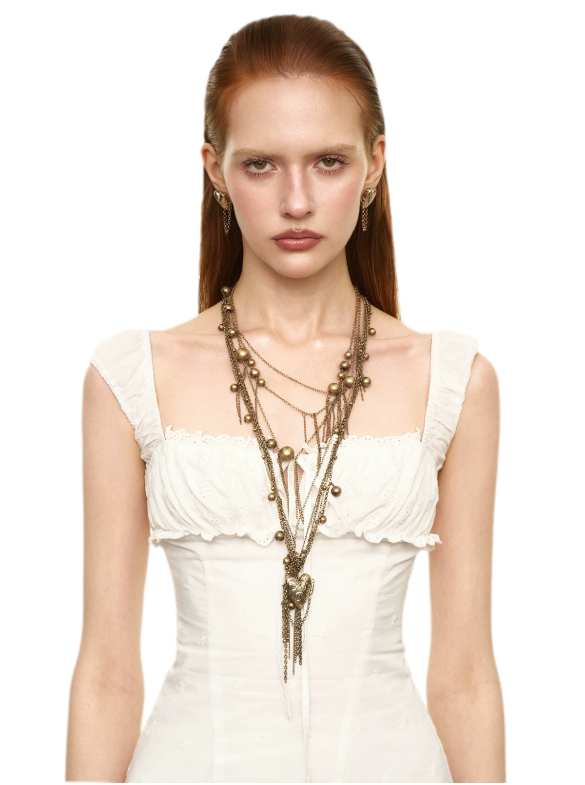 Vintage French Multi-Layer Heart Tassel Necklace