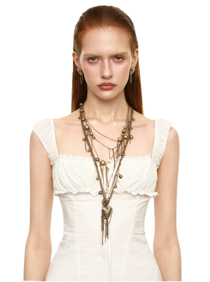 Vintage French Multi-Layer Heart Tassel Necklace