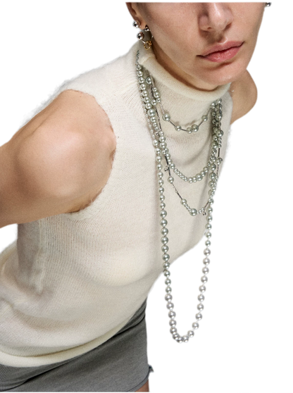 Silver Pearl Layered Necklace
