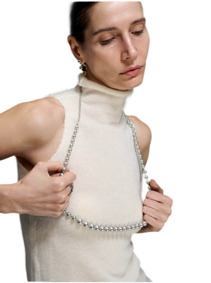 Silver Pearl Long Necklace
