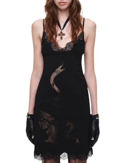 Lace Appliqué Fitted Slip Dress