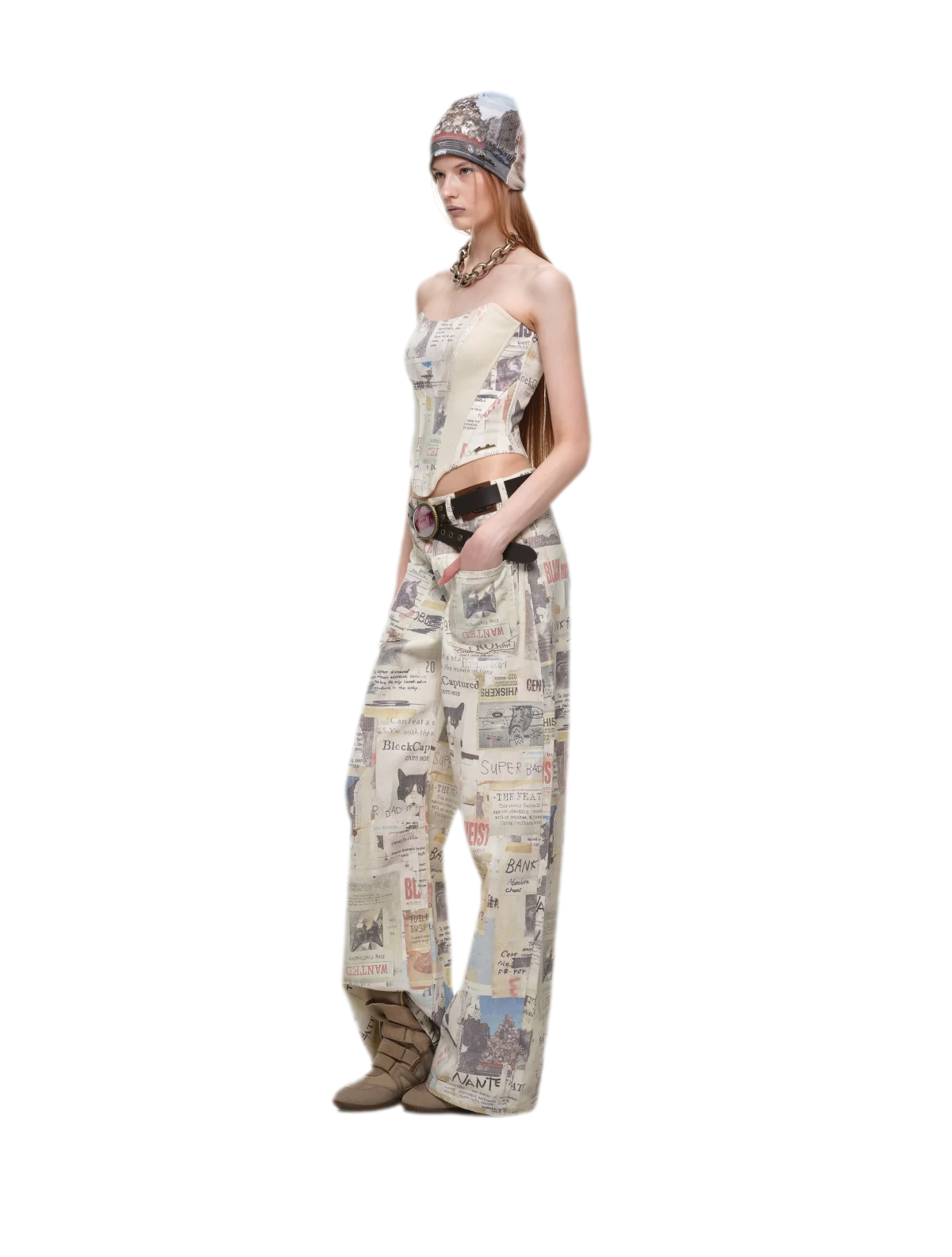 Printed Fishbone Bustier Top