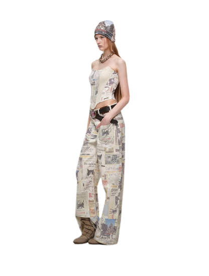 Printed Fishbone Bustier Top