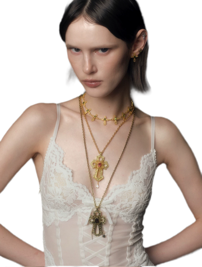 Collar de cruz de cristal barroco