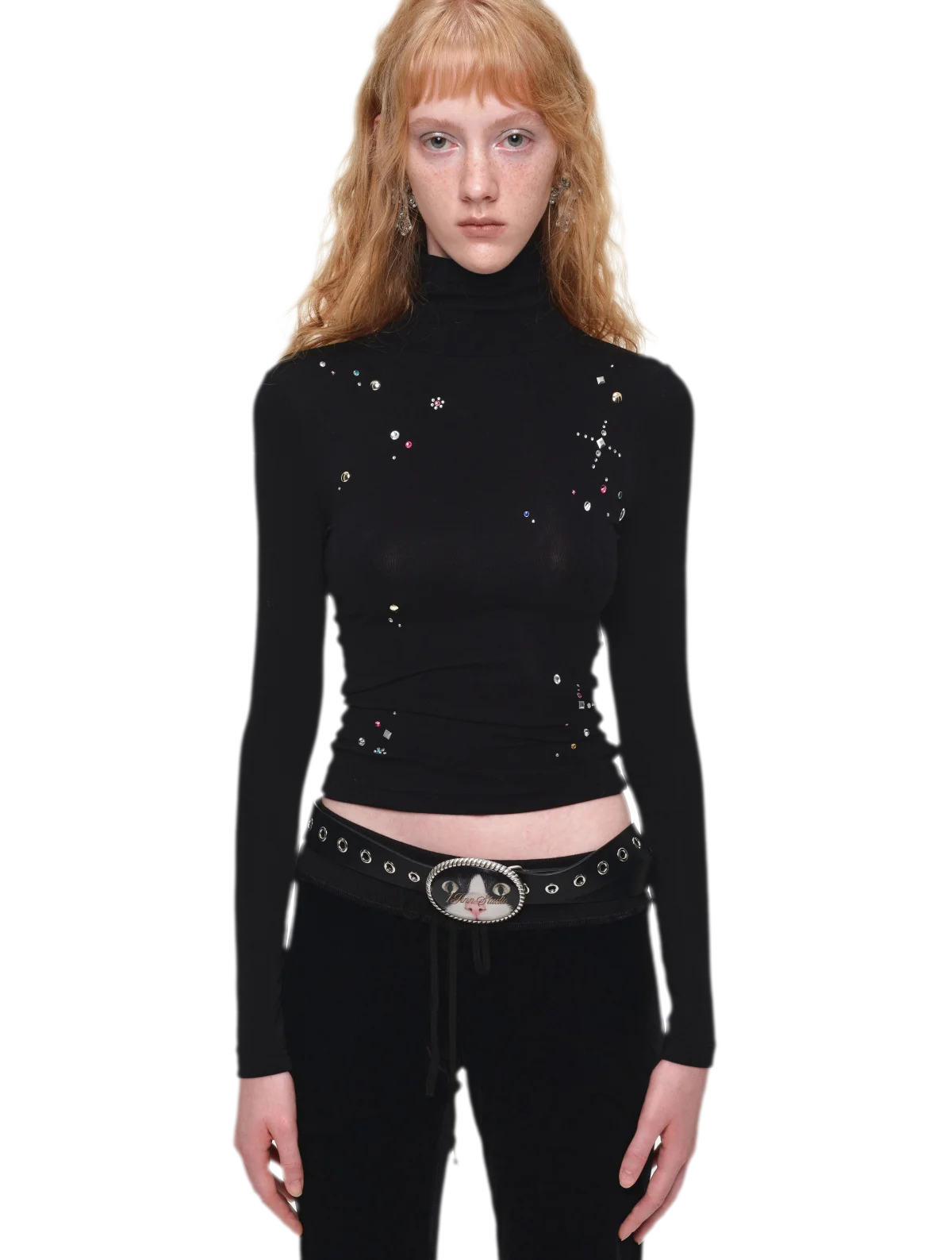 Top à col roulé en mérinos orné de strass