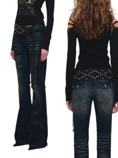 Rust-Dyed Flared Leg Jeans