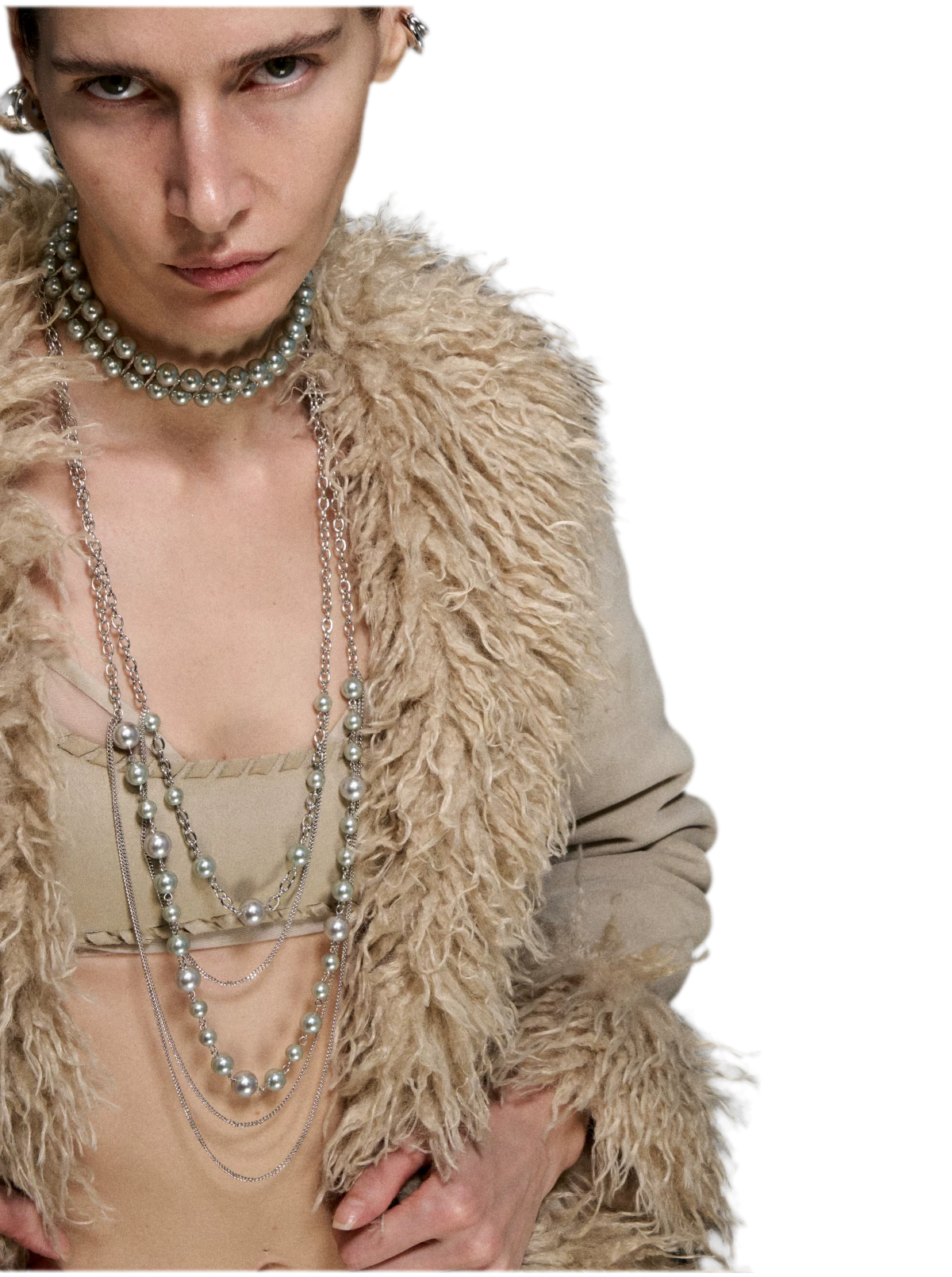M2M Original Vintage Double Layer Pearl Metal Choker