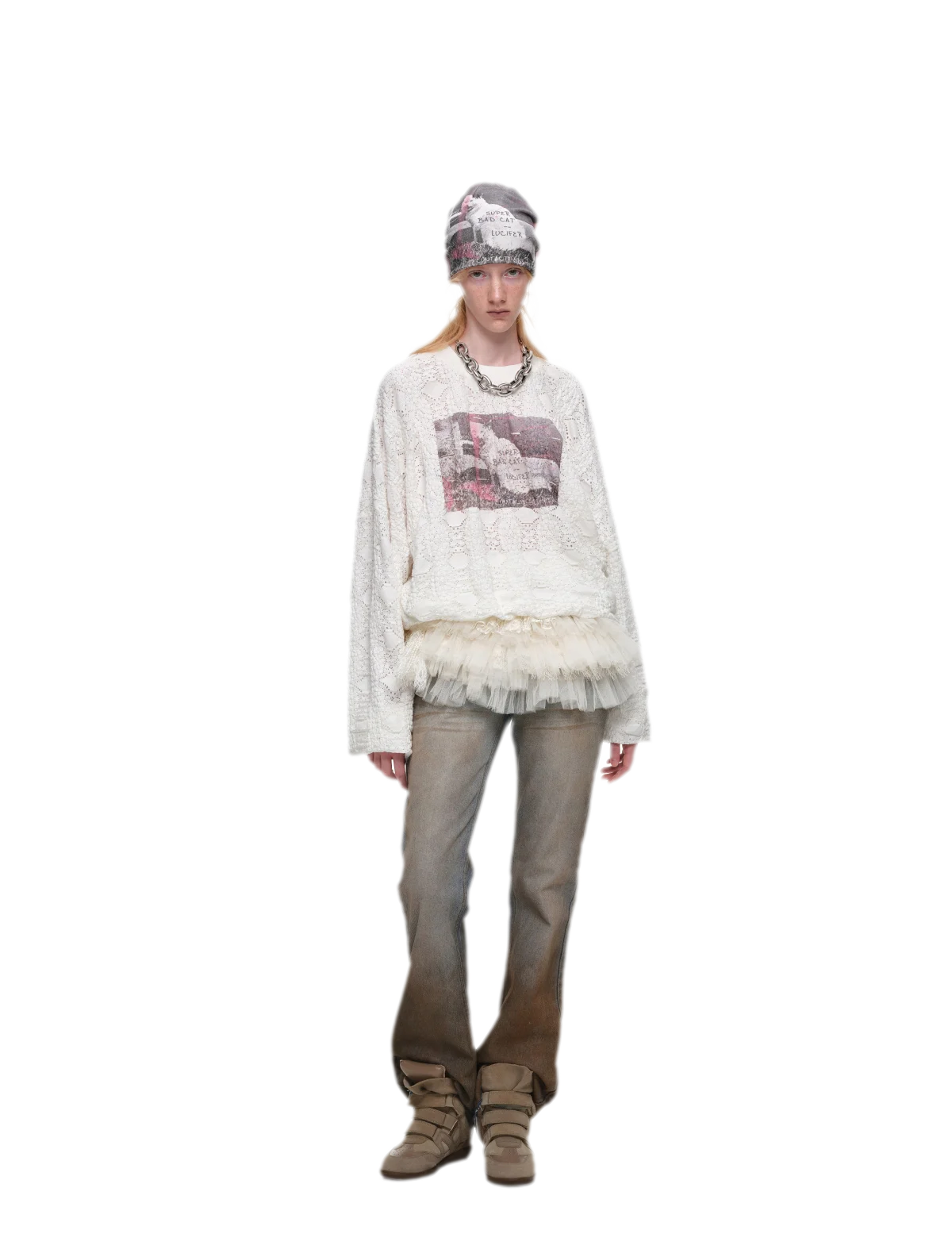 Distressed Cat Graphic Sweatshirt