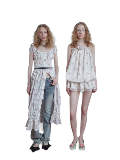 Long Floral Lace Chiffon Dress