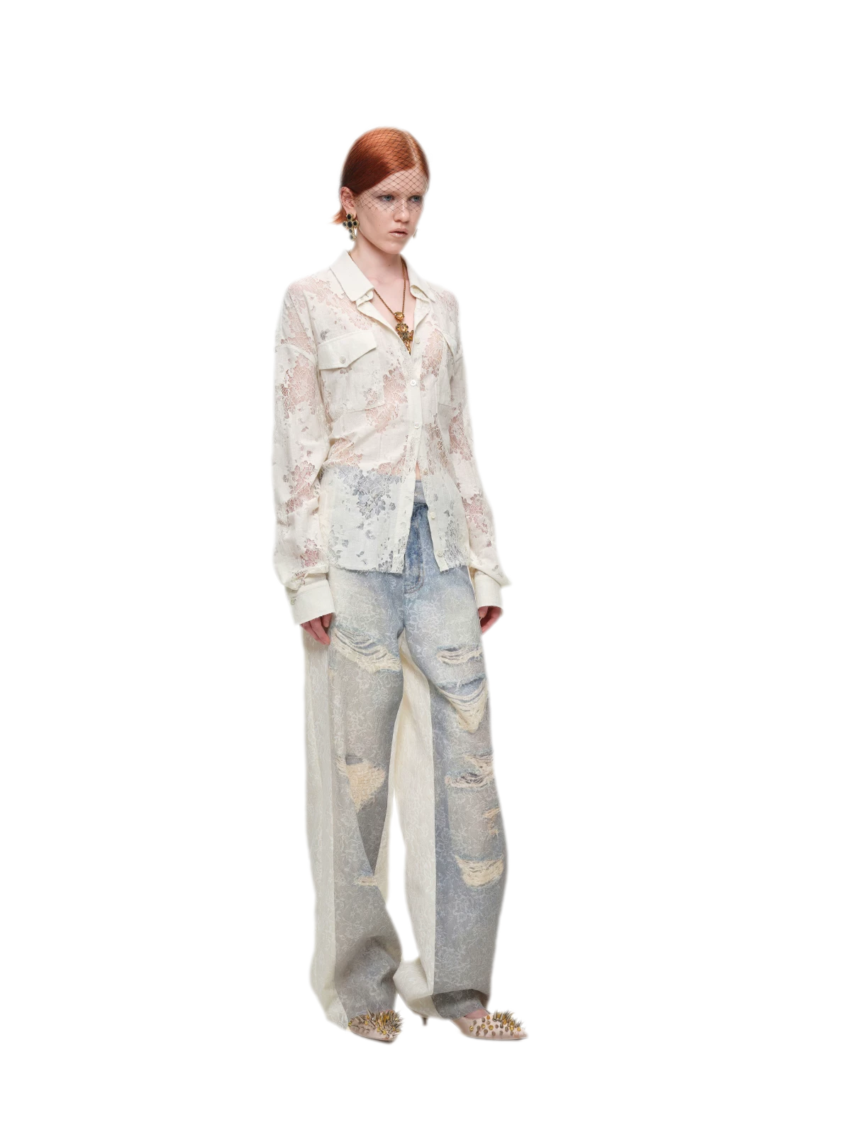 Washed Lace Straight Pants