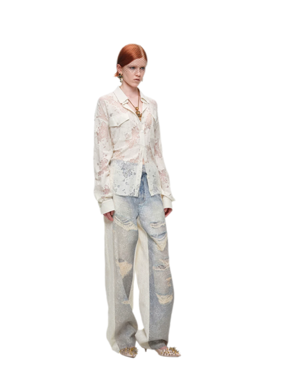 Washed Lace Straight Pants