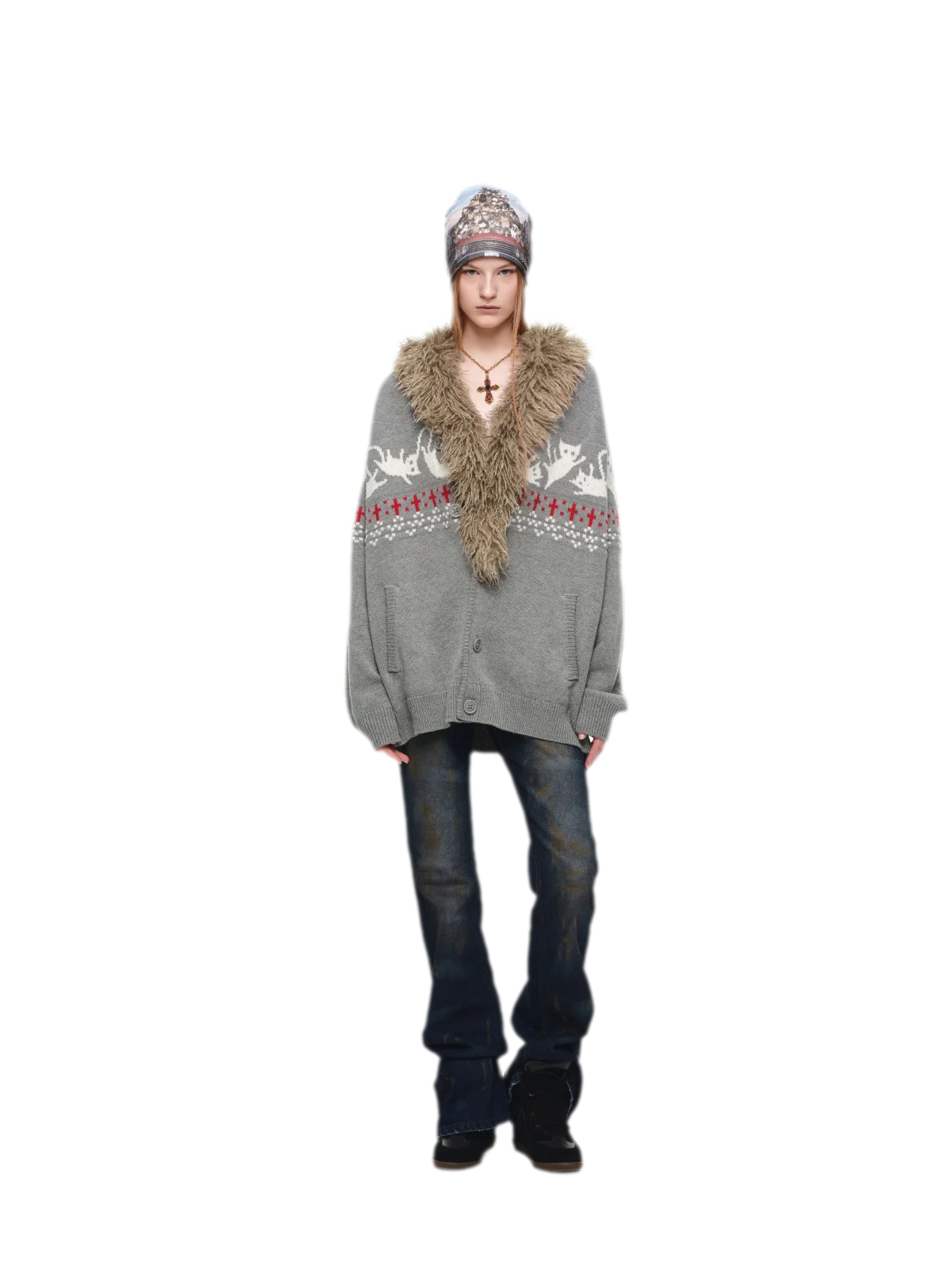 Gilet jacquard Fair Isle avec chats