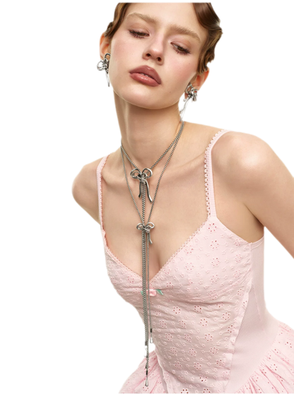 Vintage Rhinestone Bow Necklace