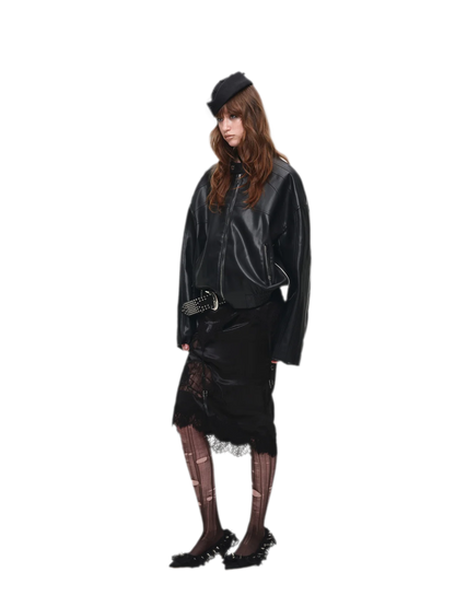 Contrast Trim Cropped PU Jacket