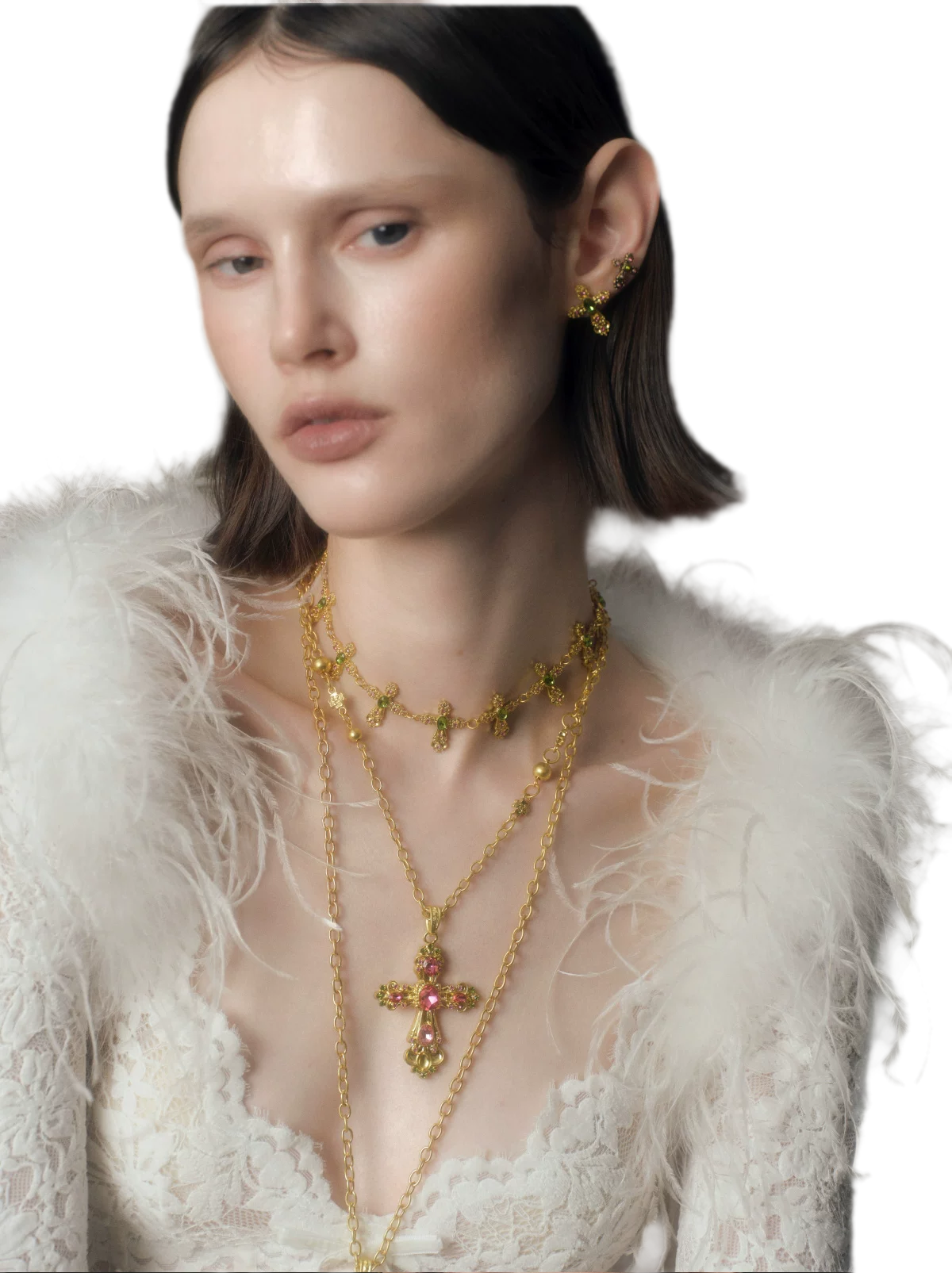 Gargantilla de cruz barroca desgastada