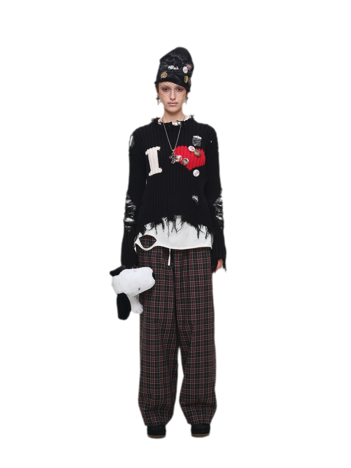 Contrast Plaid Wide-Leg Pants