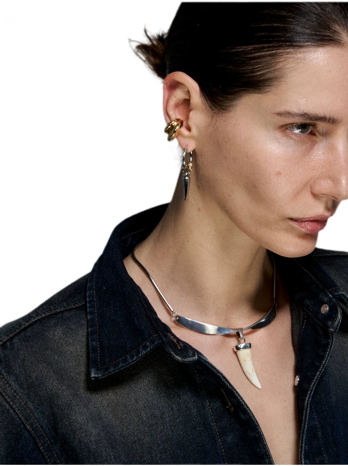 Gold &amp; Silver Tooth Design Earrings