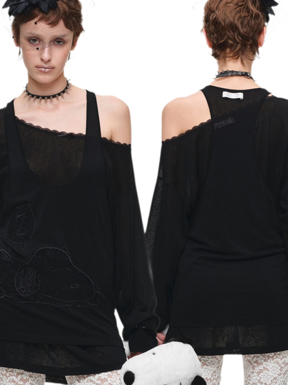 Lace Appliqué Layered Long-Sleeve T-Shirt