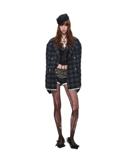 Vintage Plaid Double-Breasted Coat