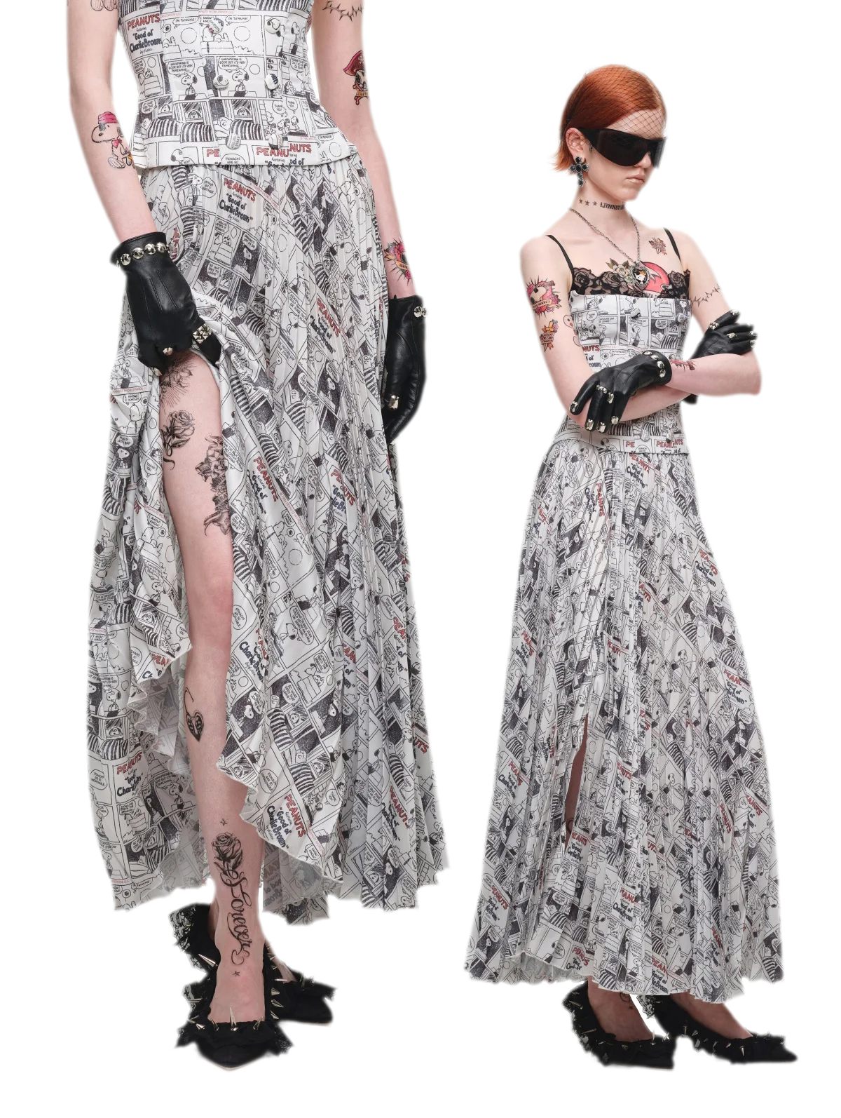 Pleated Newspaper A-Line Skirt