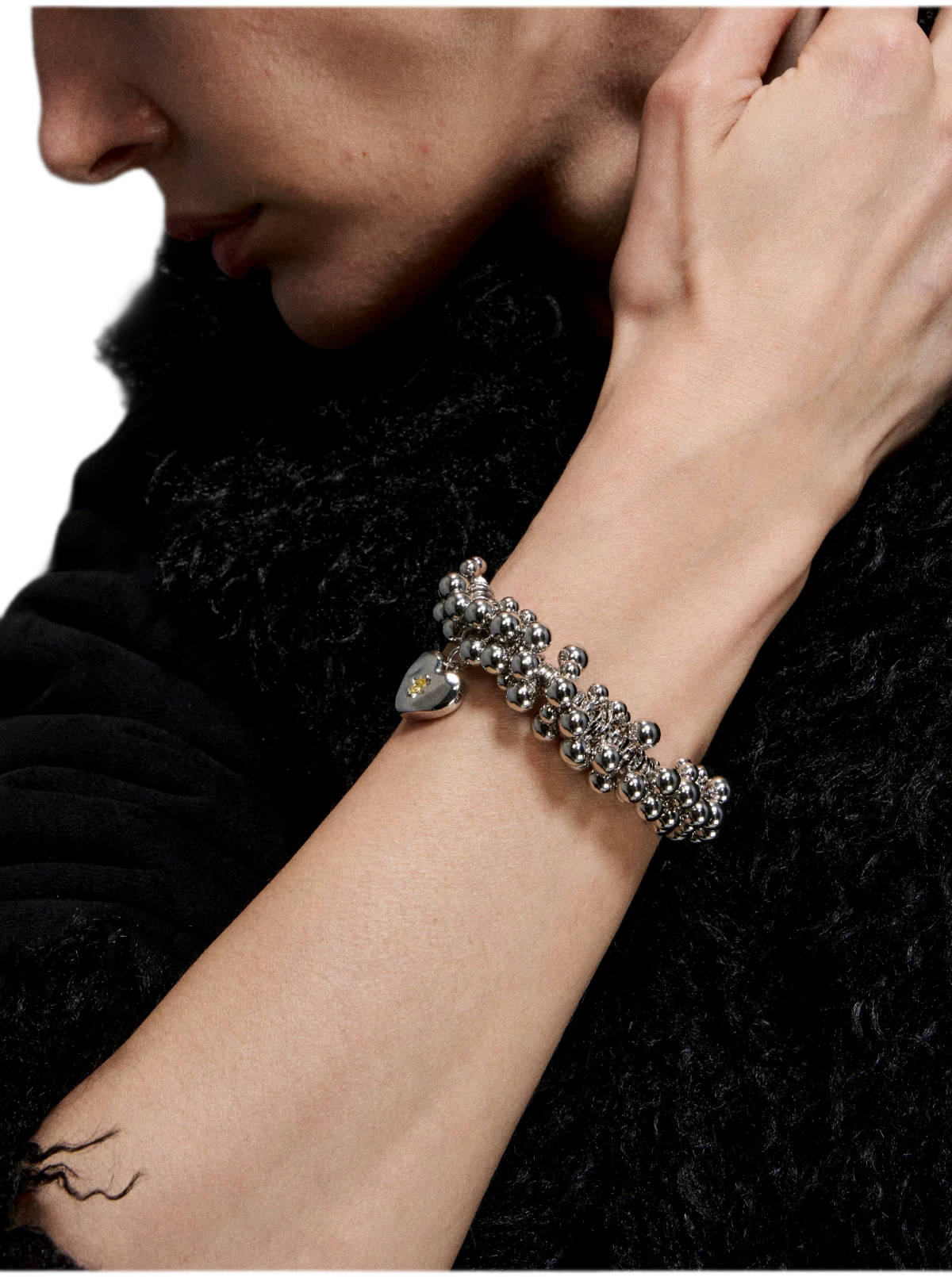 Silver Beaded Heart Bracelet