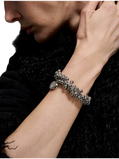 Silver Beaded Heart Bracelet