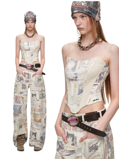 Pantalon en toile imprimé à jambes larges