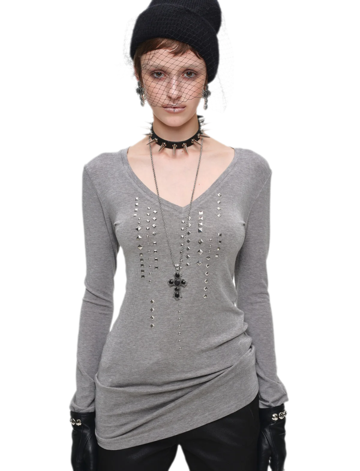 Rhinestone Fitted Knit Top