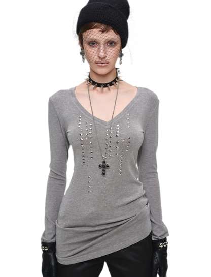 Rhinestone Fitted Knit Top