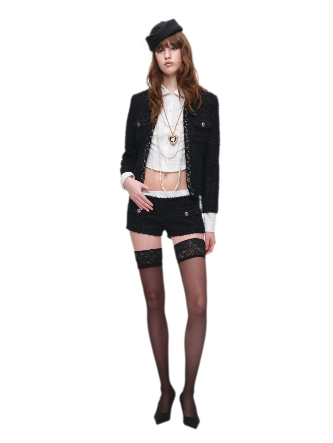 Bouclé Cropped Jacket Shorts Set