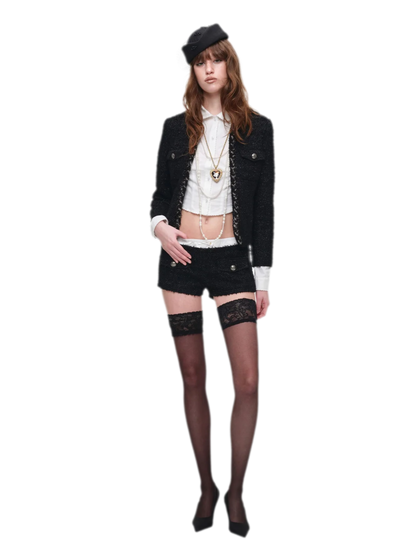 Bouclé Cropped Jacket Shorts Set