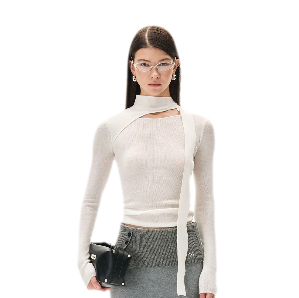 Cashmere Asymmetric Cutout Knit Top