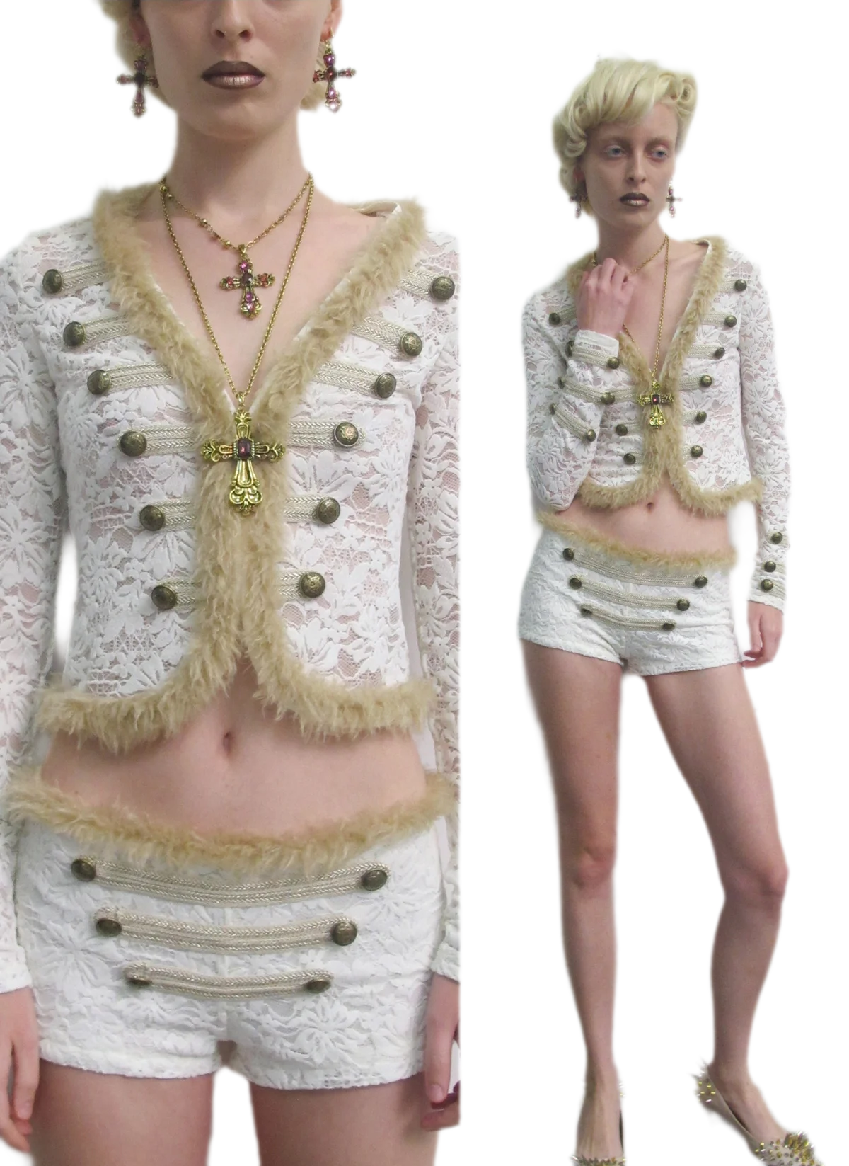 Set di cardigan e shorts con profili metallici