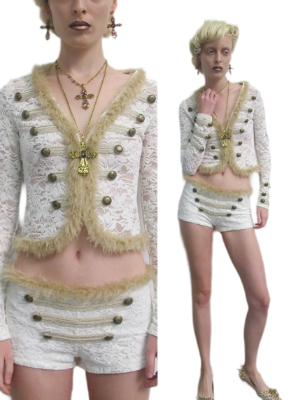 Set di cardigan e shorts con profili metallici