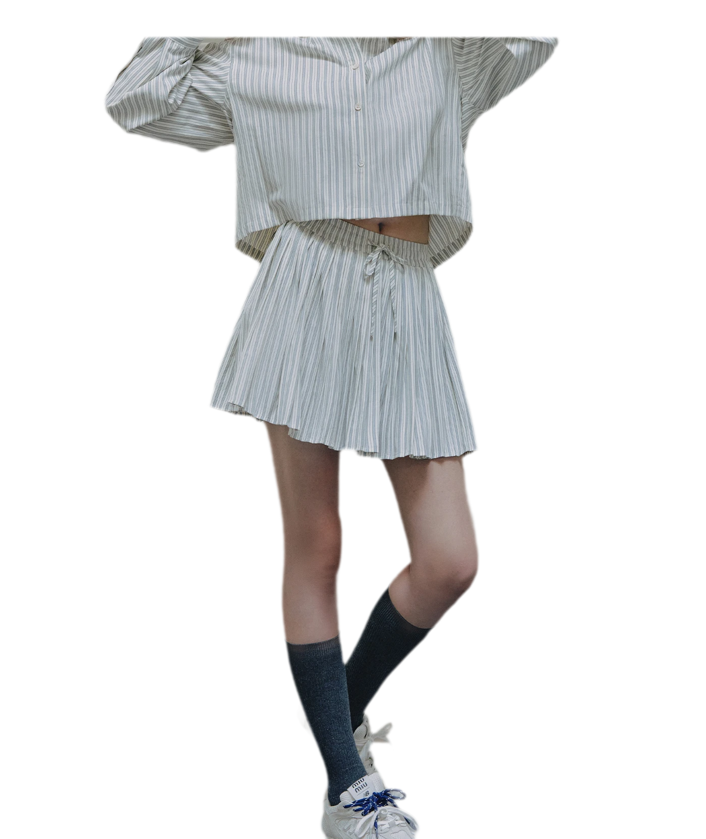 Striped Cropped Shirt Skirt Set