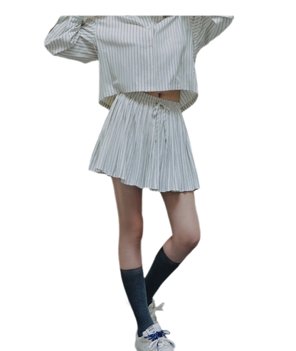 Striped Cropped Shirt Skirt Set