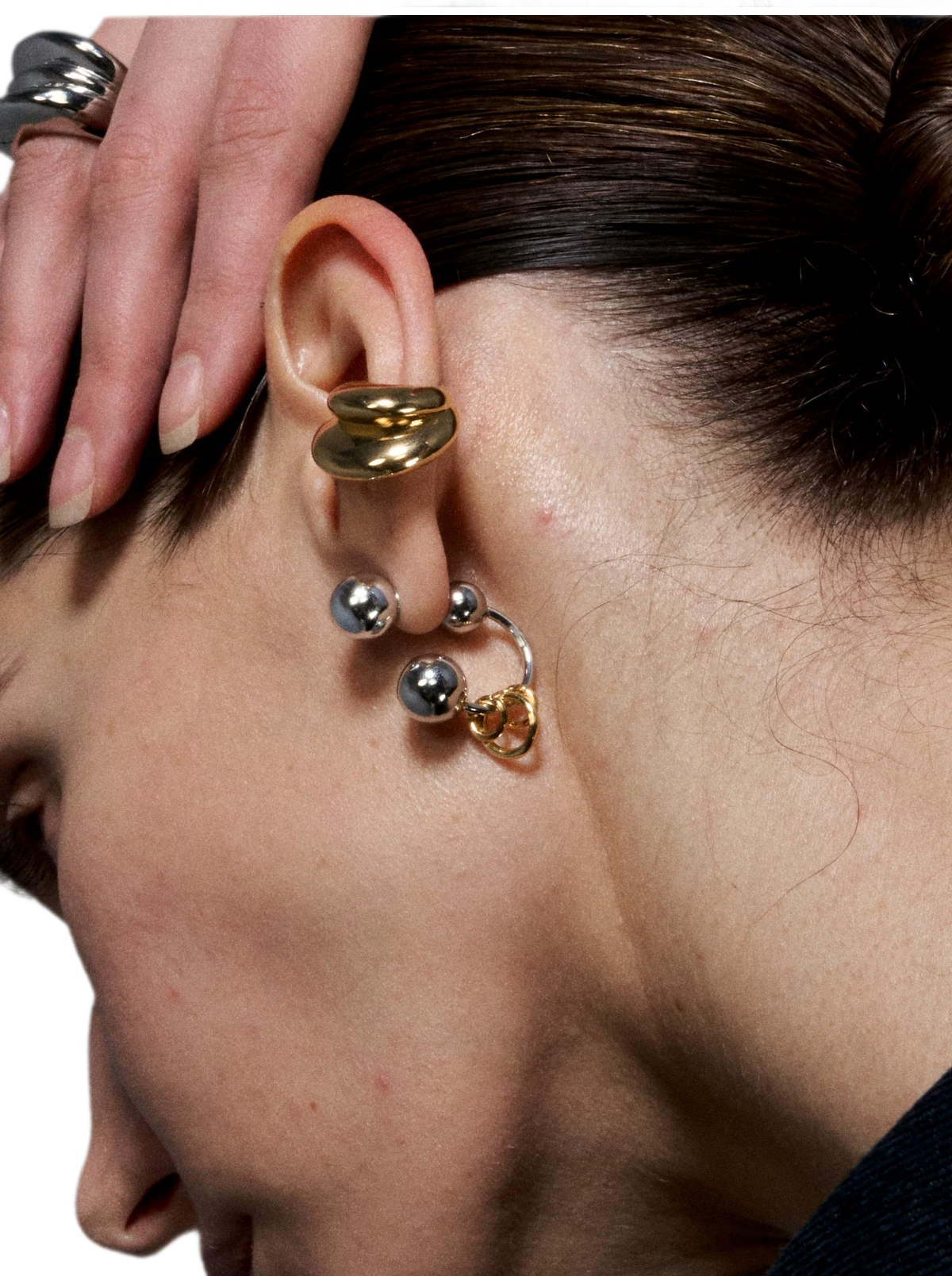 Reconstructed Series Gold and Silver Ball Earrings