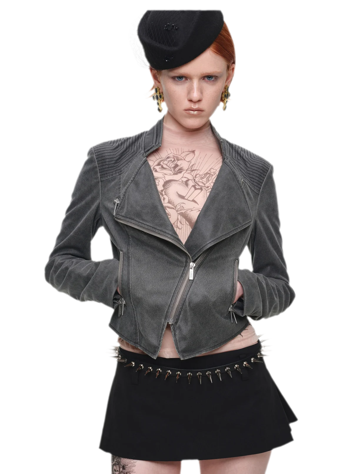 Washed Leather-Look Fitted Jacket