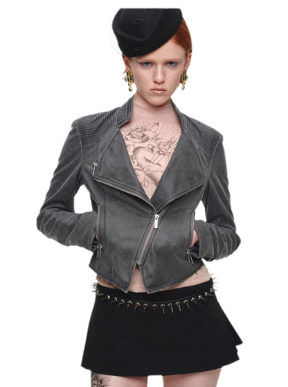Washed Leather-Look Fitted Jacket